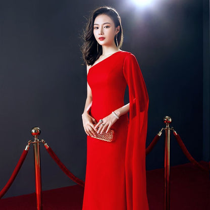 A-Line Cape-Sleeve Evening Gown