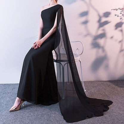A-Line Cape-Sleeve Evening Gown