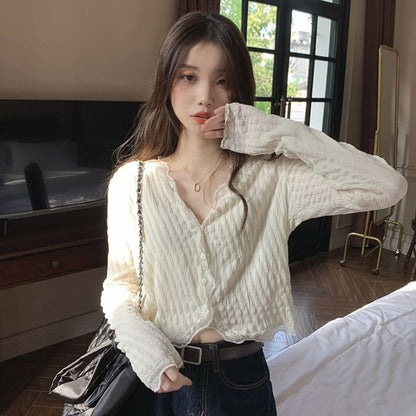 Cropped Lace-Trimmed Blouse