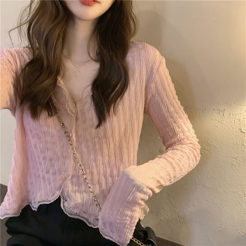 Cropped Lace-Trimmed Blouse