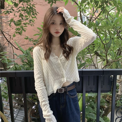 Cropped Lace-Trimmed Blouse