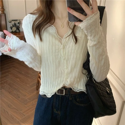 Cropped Lace-Trimmed Blouse