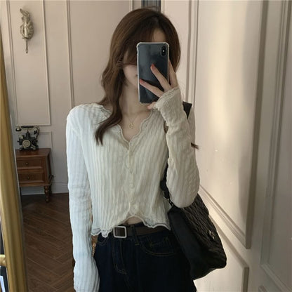 Cropped Lace-Trimmed Blouse