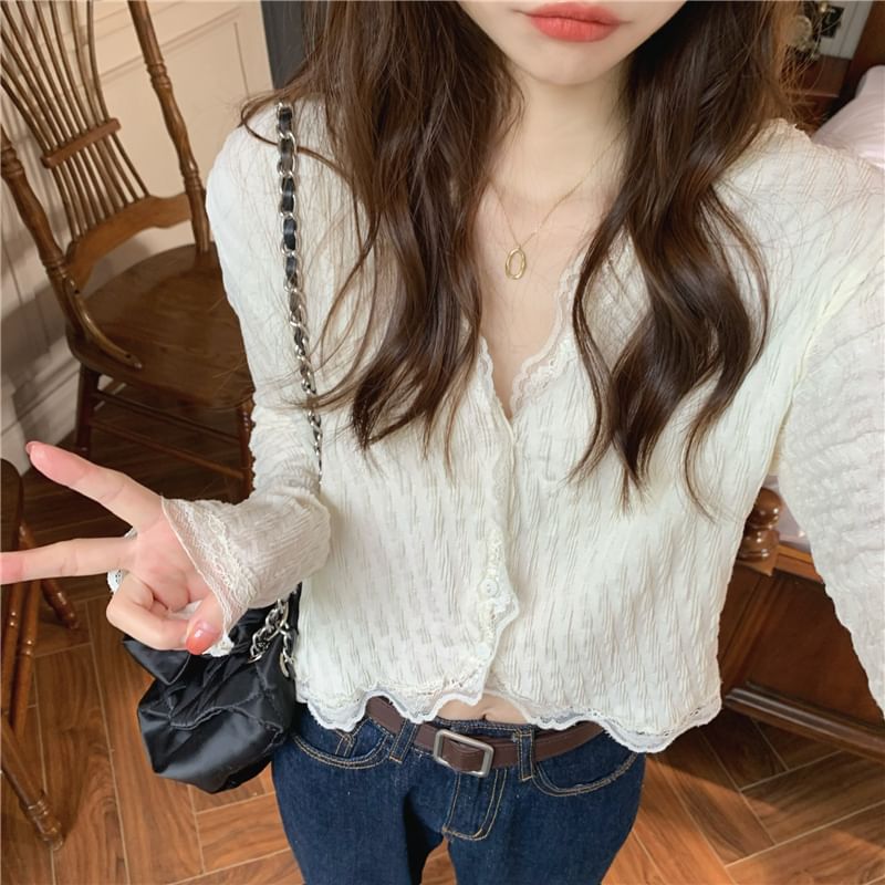 Cropped Lace-Trimmed Blouse