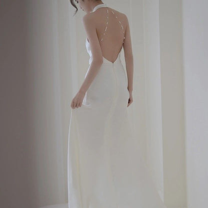 Wedding A-Line Halter Gown Backless