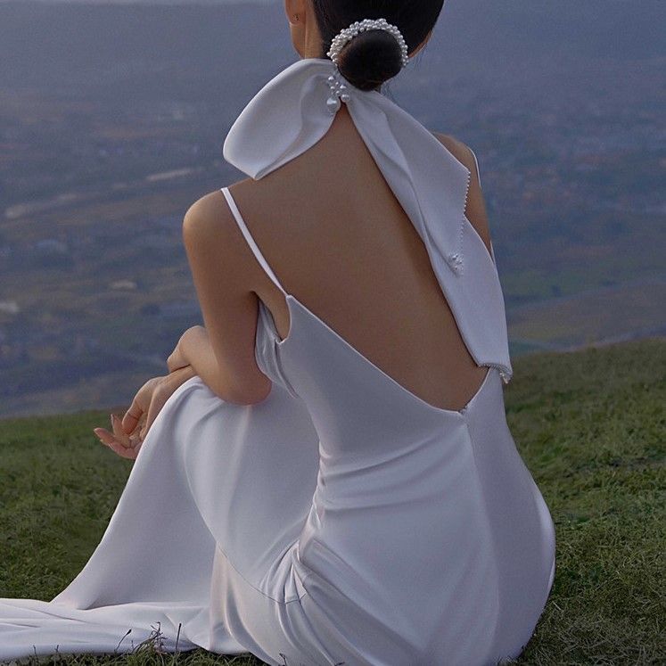 Strap A-Line Backless Wedding Spaghetti Gown