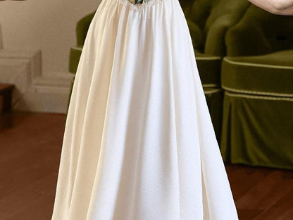 Mock Two-Piece Puff-Sleeve Floral Lace-Up Midi Dress (Various Designs)