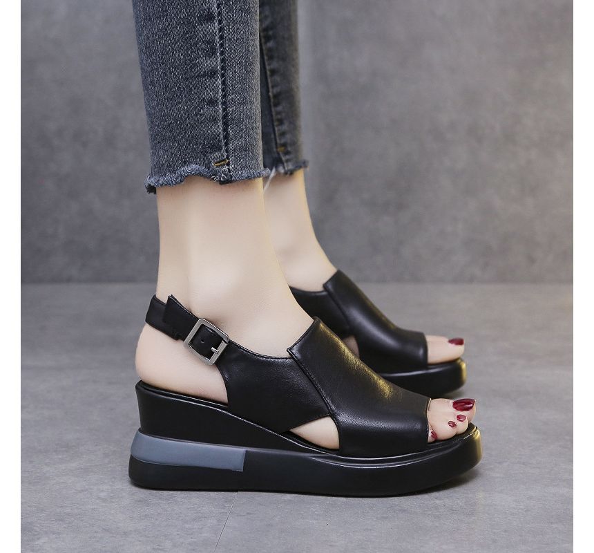 Peep-Toe Slingback Platform Wedge-Heel Sandals