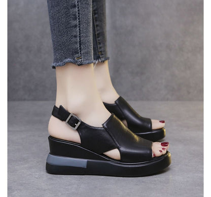 Peep-Toe Slingback Platform Wedge-Heel Sandals