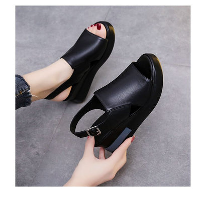 Peep-Toe Slingback Platform Wedge-Heel Sandals