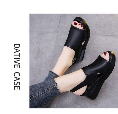 Peep-Toe Slingback Platform Wedge-Heel Sandals