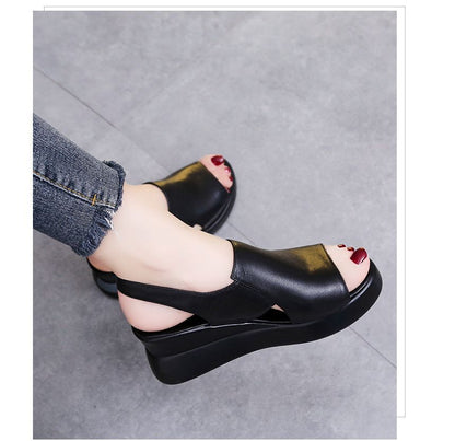 Peep-Toe Slingback Platform Wedge-Heel Sandals