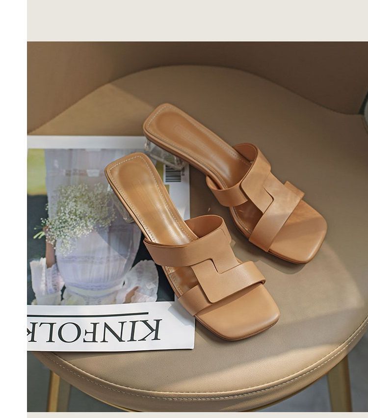 Square-Toe Chunky-Heel Slide Sandals