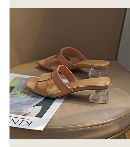 Square-Toe Chunky-Heel Slide Sandals