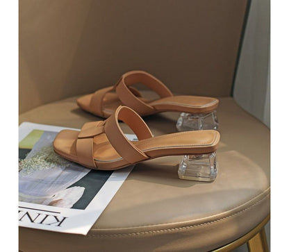 Square-Toe Chunky-Heel Slide Sandals