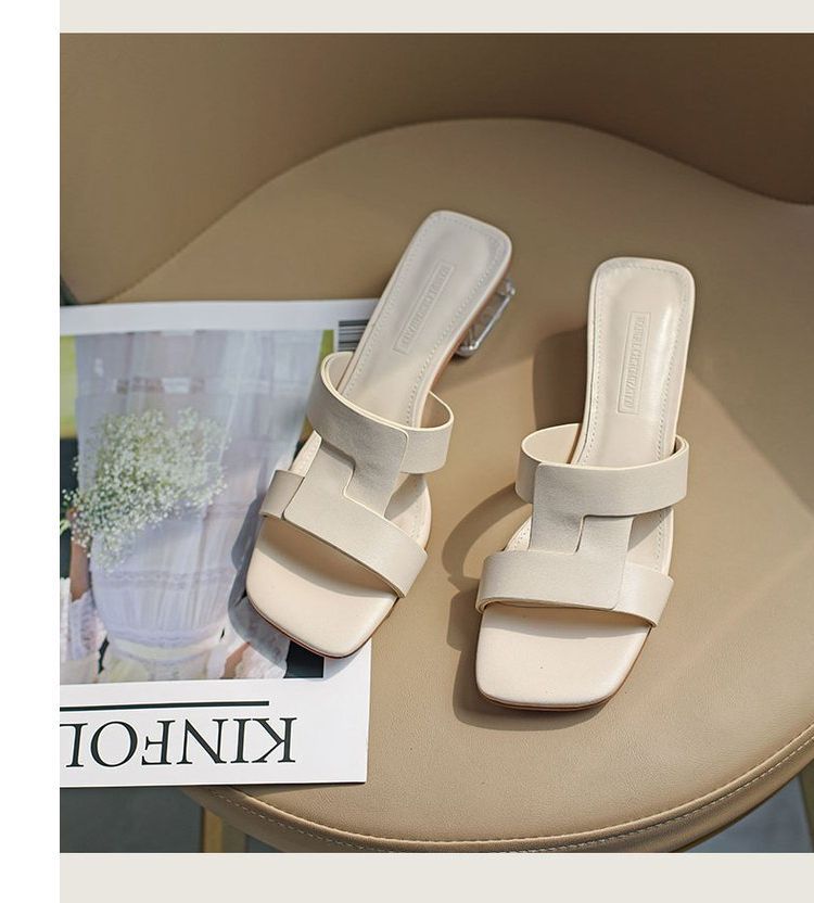 Square-Toe Chunky-Heel Slide Sandals