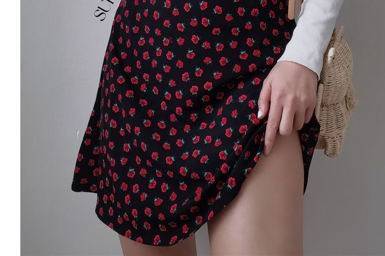 Sleeveless Rose Print Slim-Fit Mini Dress / Spaghetti Strap Floral Print Midi Dress