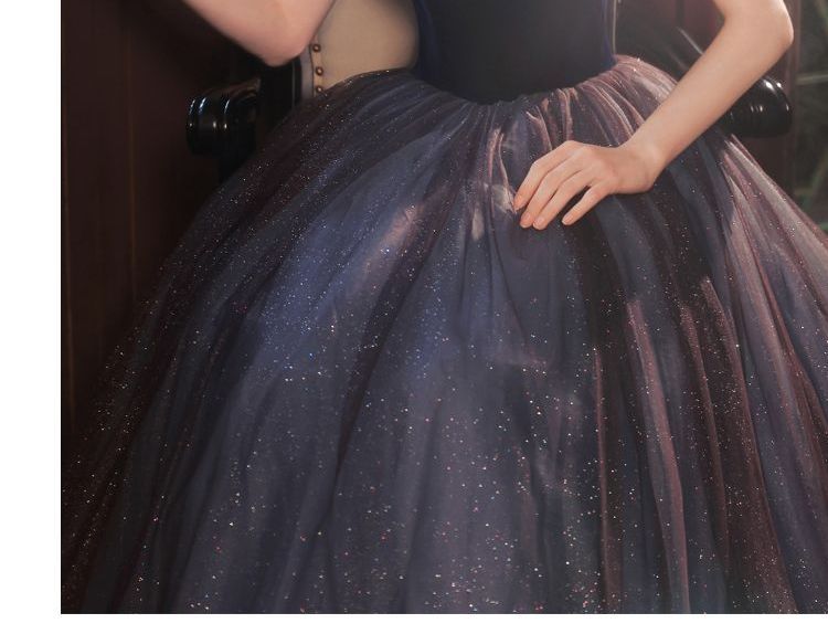 Evening Short-Sleeve Mesh Gown Glitter