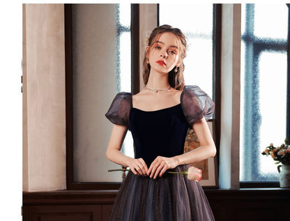 Evening Short-Sleeve Mesh Gown Glitter