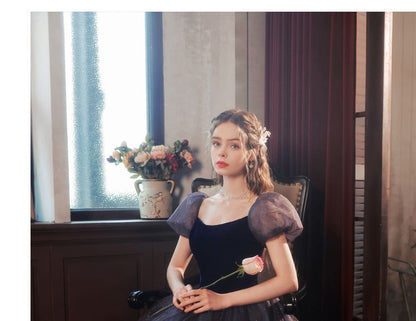 Evening Short-Sleeve Mesh Gown Glitter