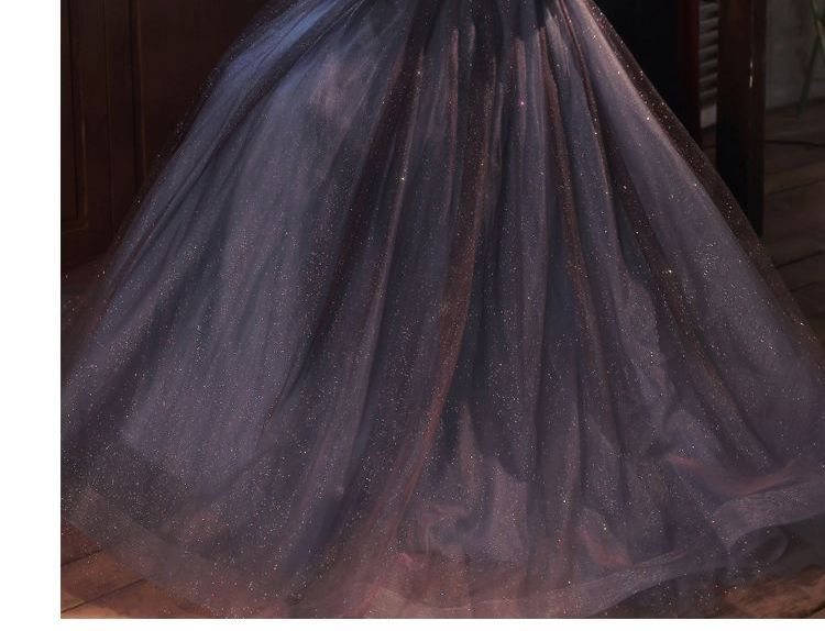 Evening Short-Sleeve Mesh Gown Glitter