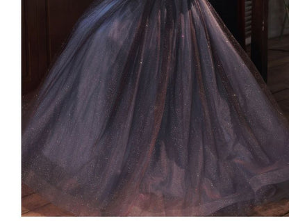 Evening Short-Sleeve Mesh Gown Glitter