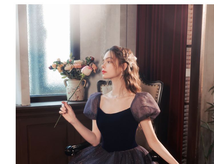 Evening Short-Sleeve Mesh Gown Glitter