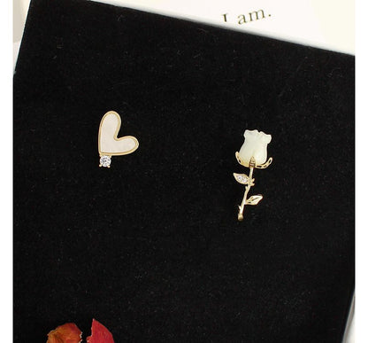Flower Heart Shell Asymmetrical Alloy Earring