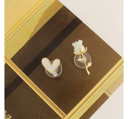 Flower Heart Shell Asymmetrical Alloy Earring