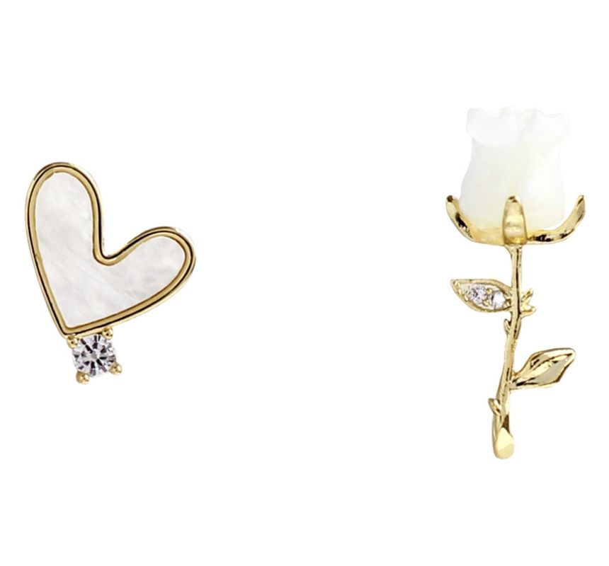 Flower Heart Shell Asymmetrical Alloy Earring