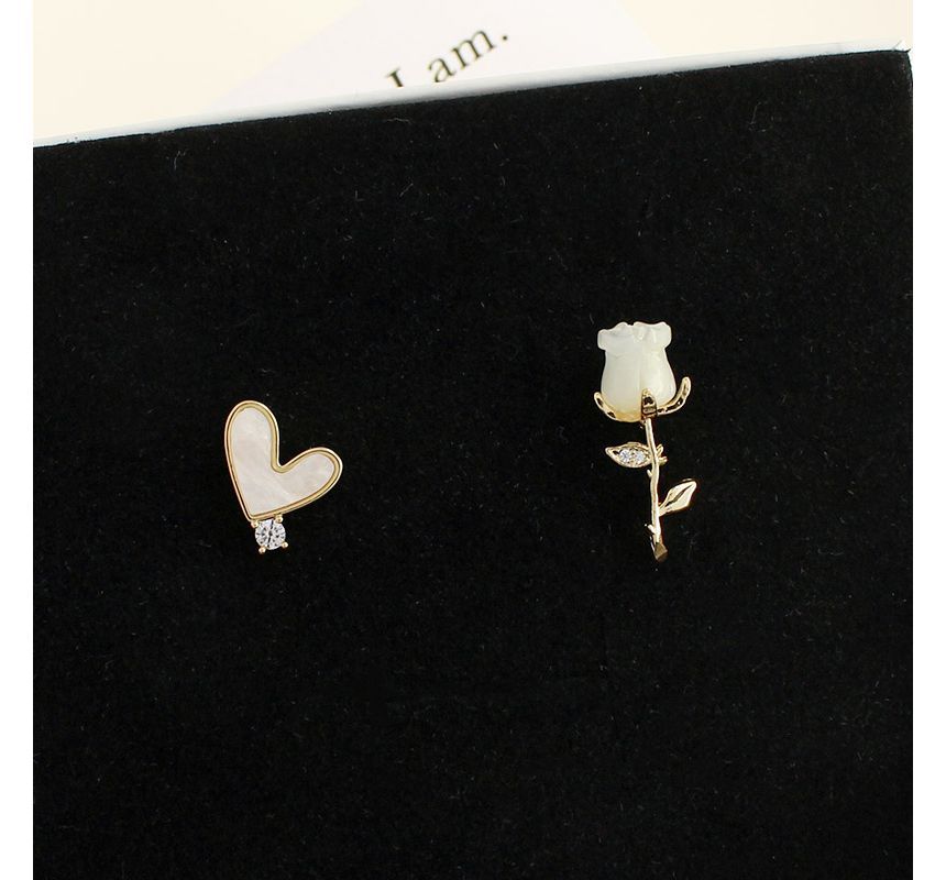 Flower Heart Shell Asymmetrical Alloy Earring