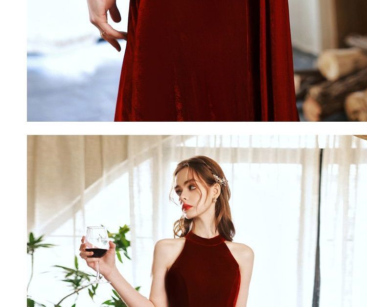 Halter Velvet A-Line Evening Gown