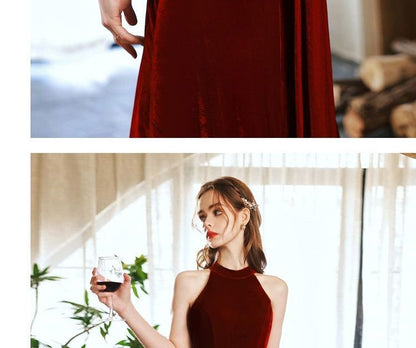 Halter Velvet A-Line Evening Gown
