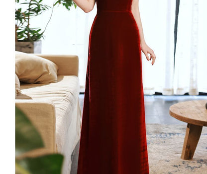 Halter Velvet A-Line Evening Gown