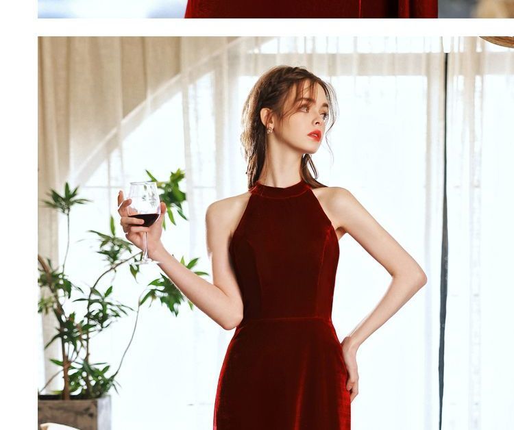 Halter Velvet A-Line Evening Gown
