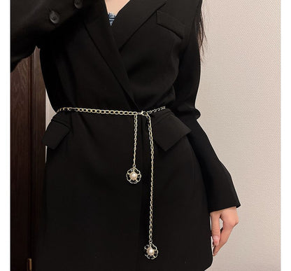 Floral Pearl Belt Faux Chain