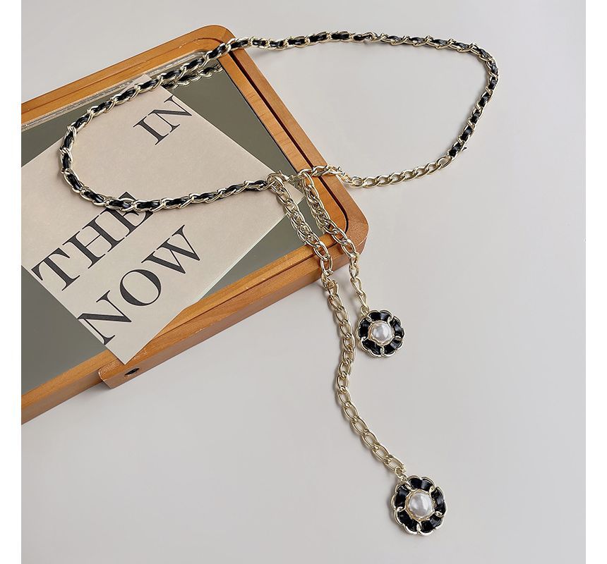 Floral Pearl Belt Faux Chain