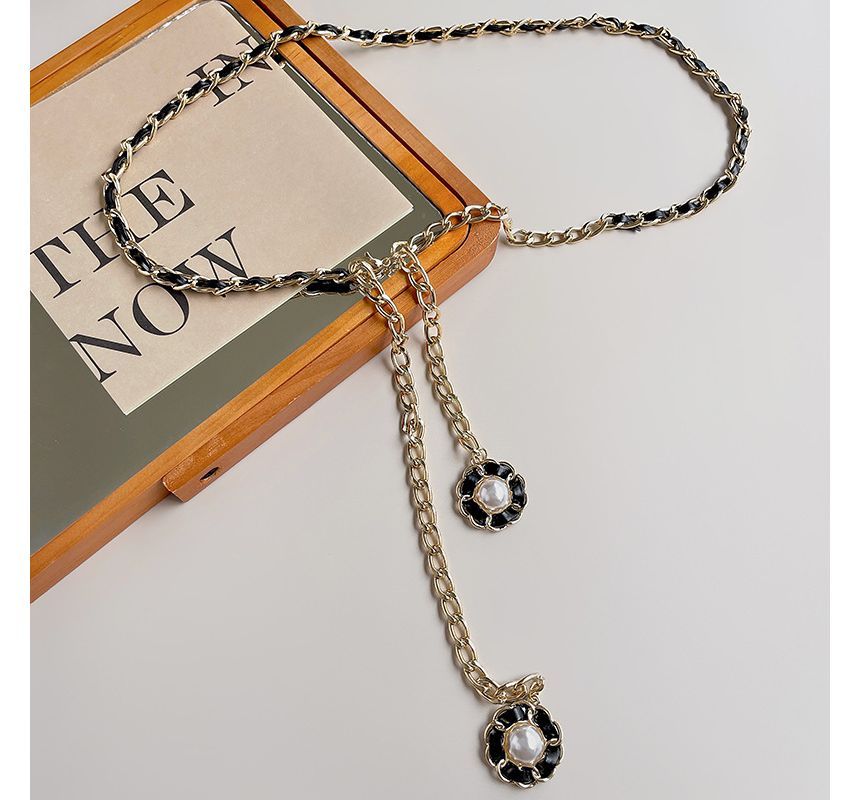 Floral Pearl Belt Faux Chain