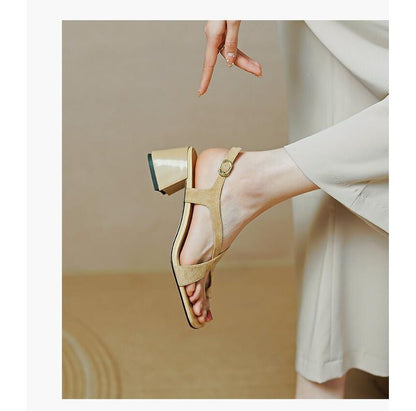 Chunky Heel Square-Toe Cross Strap Sandals