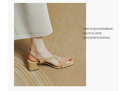 Chunky Heel Square-Toe Cross Strap Sandals