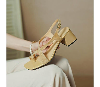 Chunky Heel Square-Toe Cross Strap Sandals