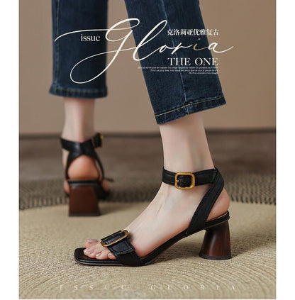 Round Heel Buckled Sandals
