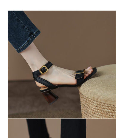 Round Heel Buckled Sandals