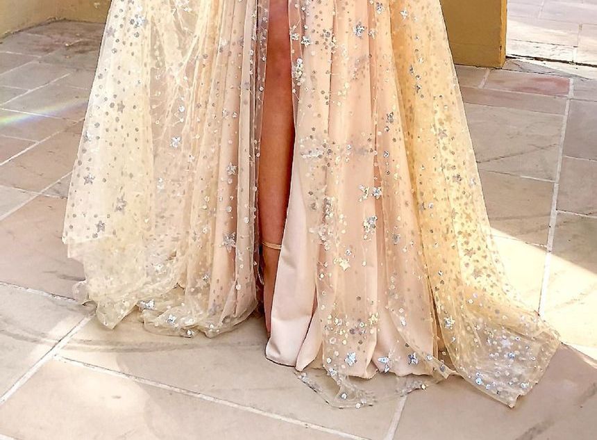 Print Gown Spaghetti-Strap A-Line Star Evening