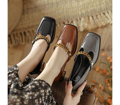 Genuine Leather Low-Heel Pumps