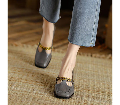 Genuine Leather Low-Heel Pumps