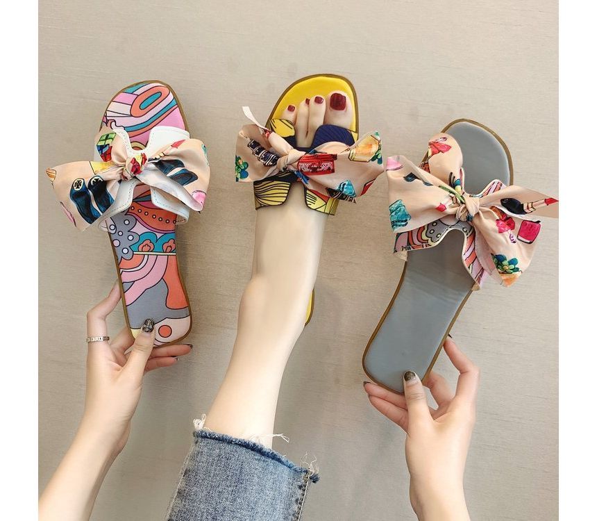 Ribbon Flat Slide Sandals