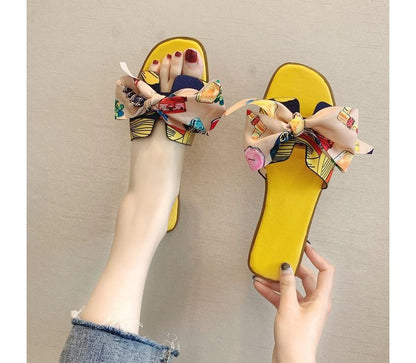Ribbon Flat Slide Sandals