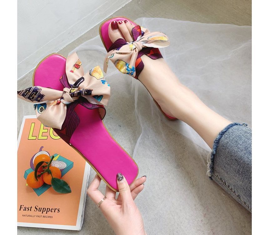 Ribbon Flat Slide Sandals