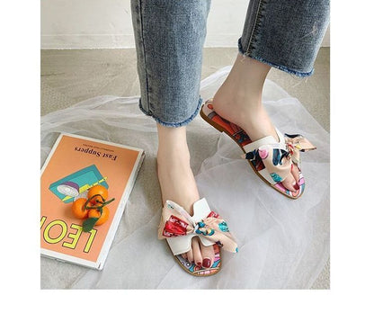 Ribbon Flat Slide Sandals